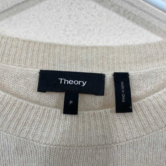 THEORY 100% Cashmere Karenia‎ Size P Crewneck Pullover Sweater Ivory Relaxed Fit - Picture 3 of 7
